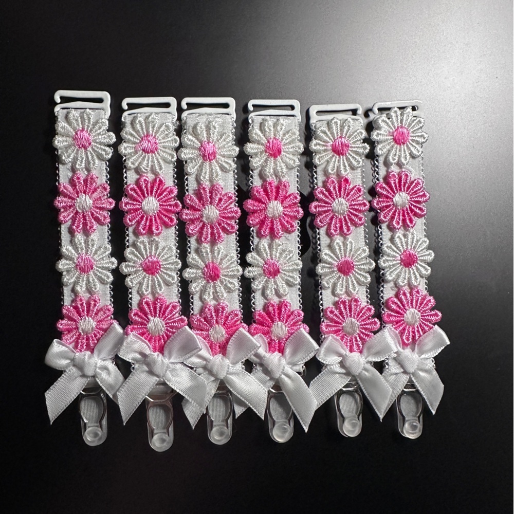 6 pcs. 18cm wide Garter belt straps. With cute pink and white 🌼 daisies